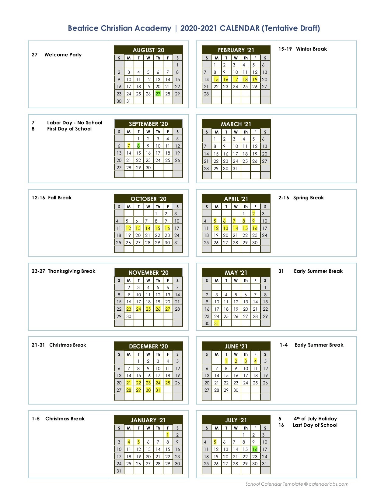 20-21 School Calendar 20-21 School Calendar